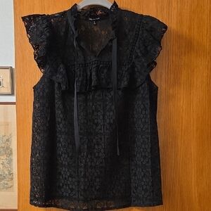 Who What Wear Black Lace Ruffle Blouse